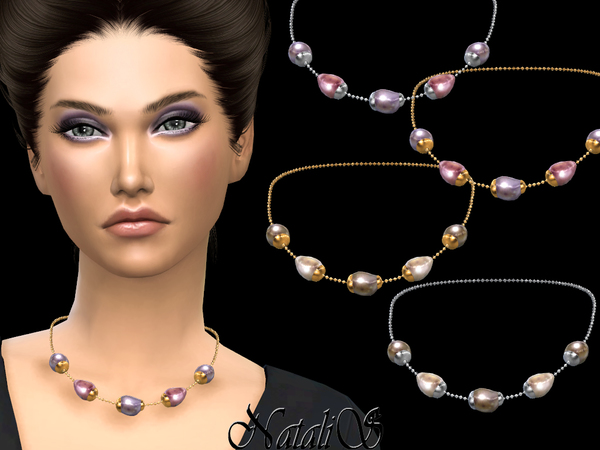 Sims 4 Baroque pearl chain necklace by NataliS at TSR