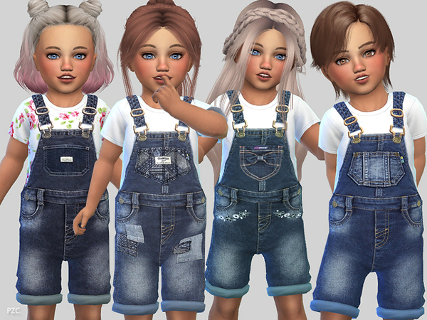 Sims 4 Denim Short Overalls by Pinkzombiecupcakes at TSR