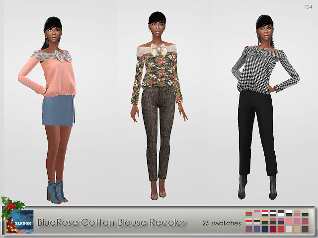 Sims 4 BlueRose Cotton Blouse Recolor at Elfdor Sims