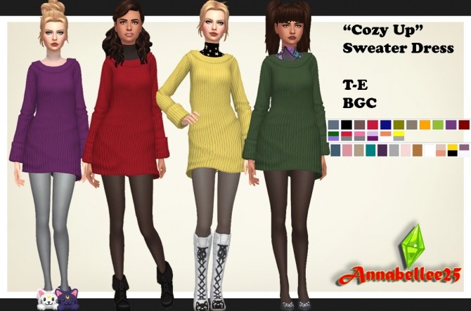 Sims 4 Cozy Up Sweater Dress by Annabellee25 at SimsWorkshop