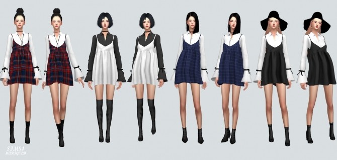 Sims 4 Bustier Mini Dress With Trumpet Sleeve Shirt at Marigold