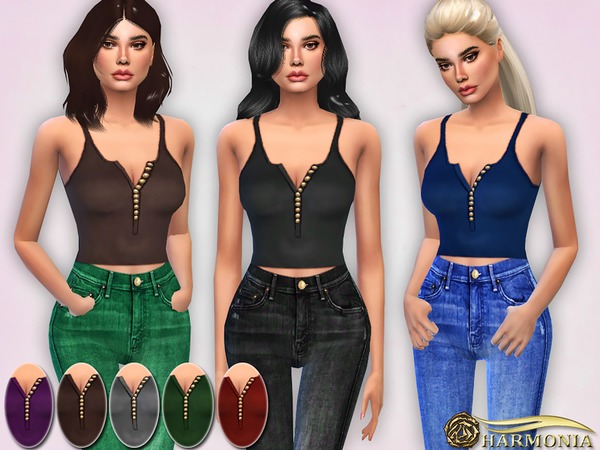 Sims 4 Button up Crop Tank Top by Harmonia at TSR