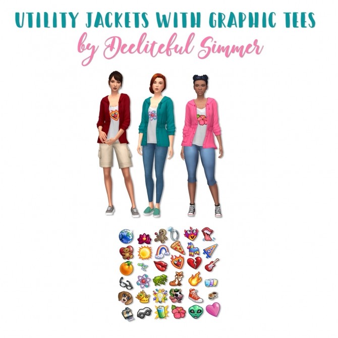 Sims 4 Utility jacket with graphic tees at Deeliteful Simmer