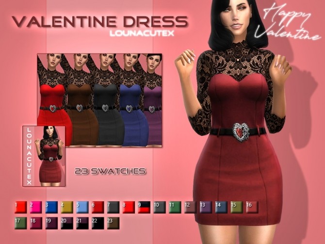 Sims 4 Valentine Dress at Lounacutex