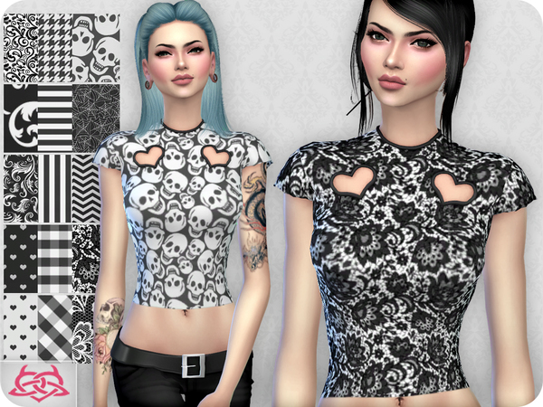Sims 4 My love black and white top by Colores Urbanos at TSR