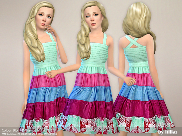 Sims 4 Colour Block Dress by lillka at TSR
