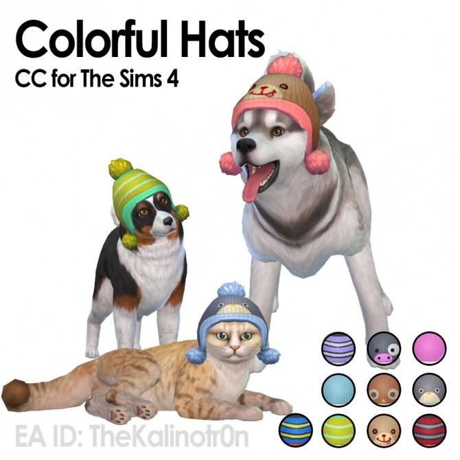 Sims 4 Colorful hats for small dogs and cats at Kalino