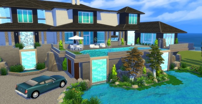 Sims 4 Waterfall Mansion by Waterwoman at Akisima