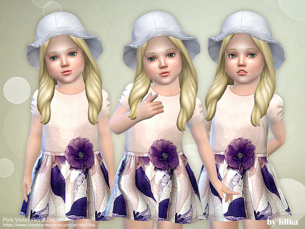 Sims 4 Pink Violet Floral Dress by lillka at TSR