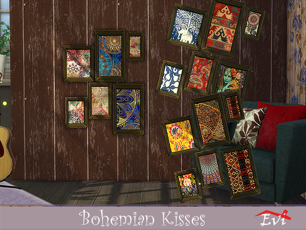 Sims 4 Bohemian kisses set of small wall hangings by evi at TSR