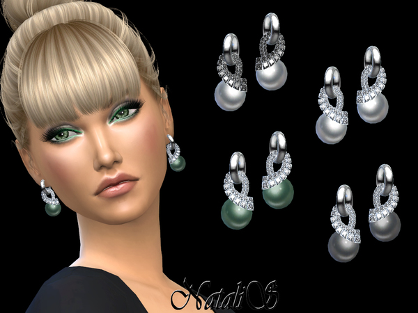 Sims 4 Modern pearl and diamond earrings by NataliS at TSR