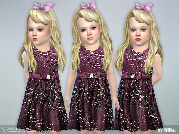 Sims 4 Purple Glitter Dress by lillka at TSR