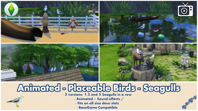 Sims 4 Animated Placeable Birds Seagulls by Bakie at Mod The Sims