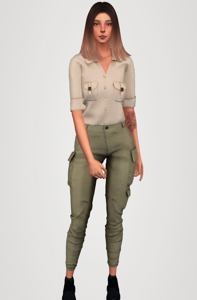 Sims 4 Jungle set safari blouse & cargo pants at Elliesimple