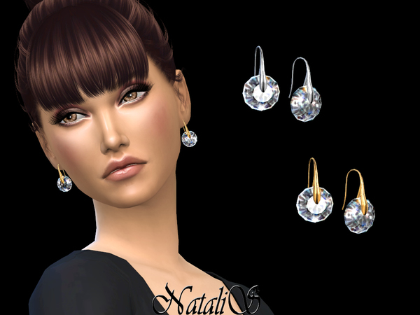 Sims 4 Round crystal drop earrings by NataliS at TSR