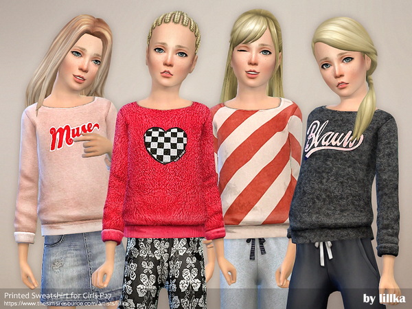 Sims 4 Printed Sweatshirt for Girls P27 by lillka at TSR