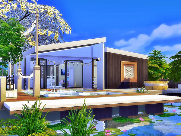 Sims 4 Oceanside Modern Cabin by Moniamay72 at TSR