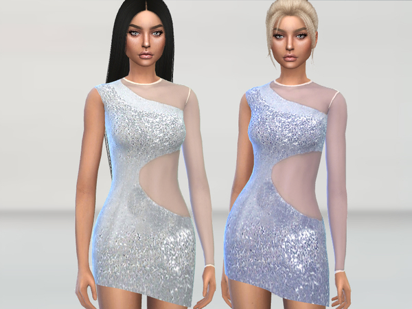 Sims 4 One Shoulder Sequin Dress by Puresim at TSR