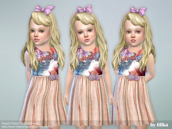 Sims 4 Peach Floral Abigail Dress by lillka at TSR