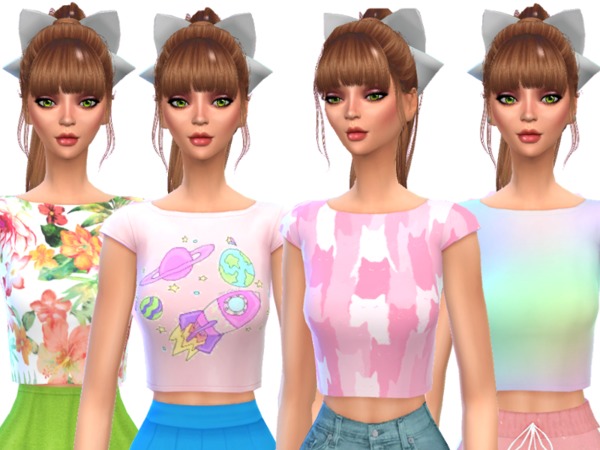 Sims 4 Pastel Gothic Crop Tops Pack Five by Wicked Kittie at TSR