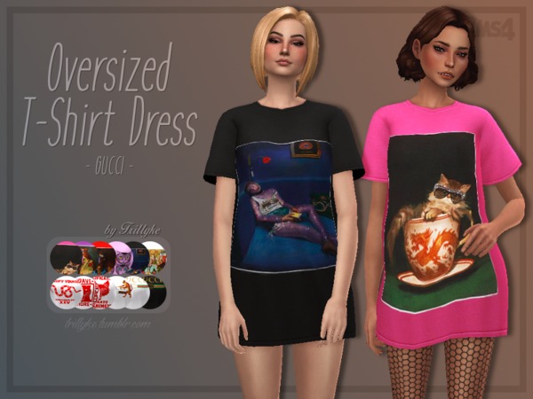 Sims 4 Oversized T Shirt Dress by Trillyke at TSR