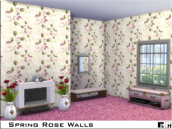 Sims 4 Spring Rose Walls by Pinkfizzzzz at TSR