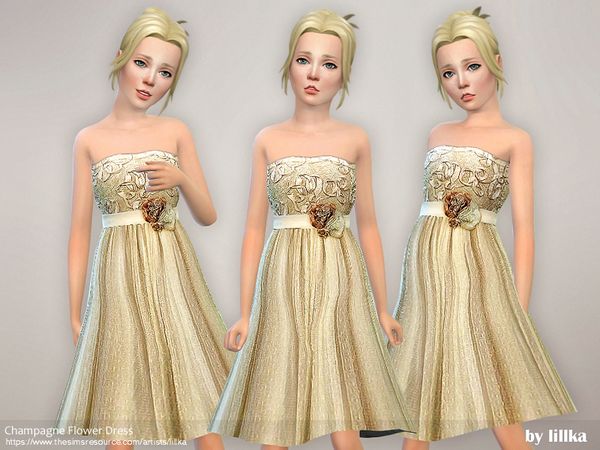 Sims 4 Champagne Flower Dress by lillka at TSR