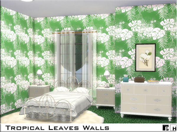 Sims 4 Tropical Leaves Walls by Pinkfizzzzz at TSR