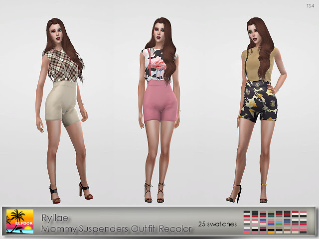 Sims 4 Ryllae Mommy Suspenders Outfit Recolor at Elfdor Sims