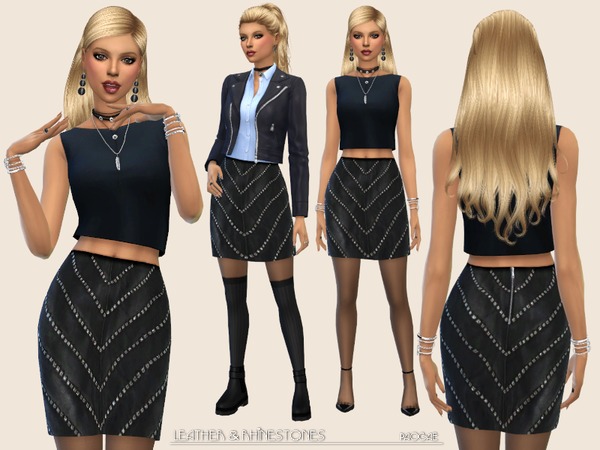 Sims 4 Leather & Rhinestones skirt by Paogae at TSR