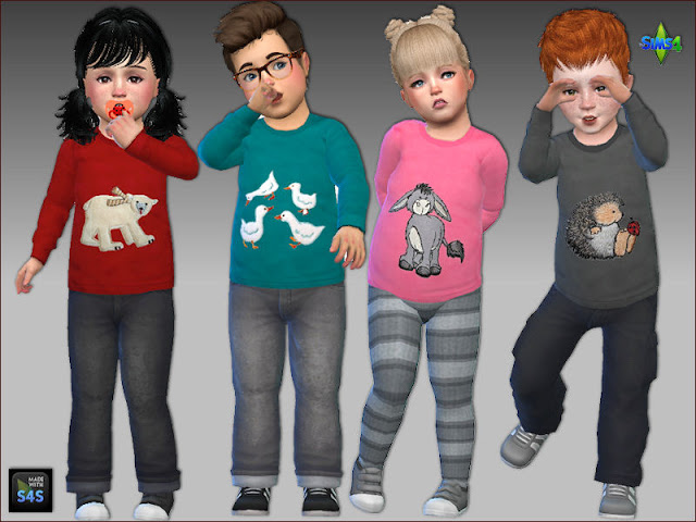 Sims 4 20 colored toddler shirts with animal applications at Arte Della Vita