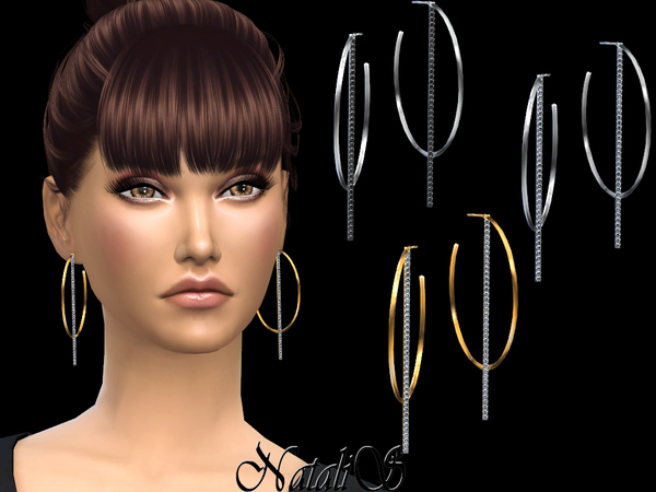 Sims 4 Bar Diamond Hoop Earrings by NataliS at TSR