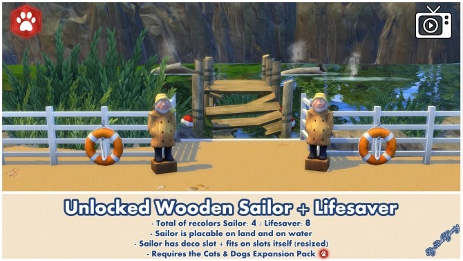 Sims 4 Unlocked Wooden Sailor Statue + Lifesaver by Bakie at Mod The Sims