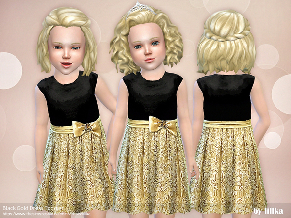 Sims 4 Black Gold Dress T by lillka at TSR