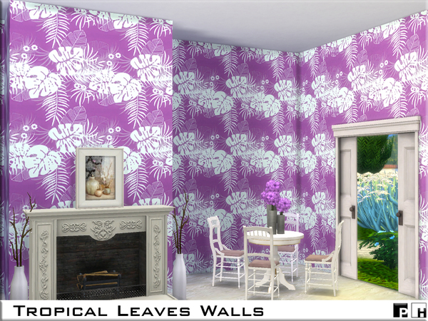 Sims 4 Tropical Leaves Walls by Pinkfizzzzz at TSR