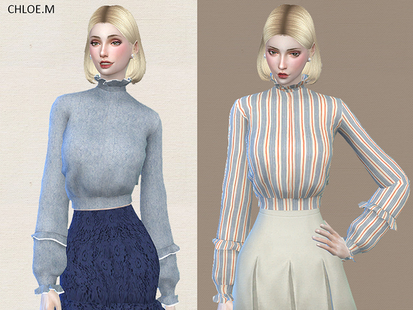 Sims 4 Blouse with falbala by ChloeMMM at TSR