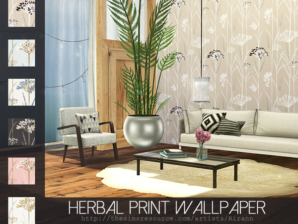 Sims 4 Herbal Print Wallpaper by Rirann at TSR