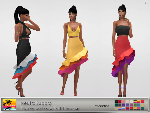 Sims 4 Neutral Supply Flamenco Loco Skirt Recolor at Elfdor Sims