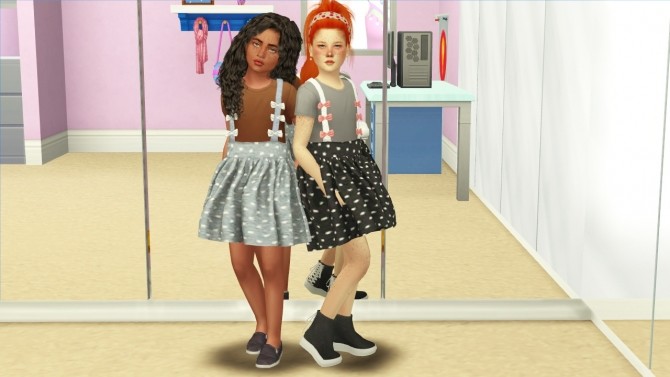 Sims 4 THESE PRETTY LITTLE PIXELS BOW SUSPENDERS SKIRT at REDHEADSIMS