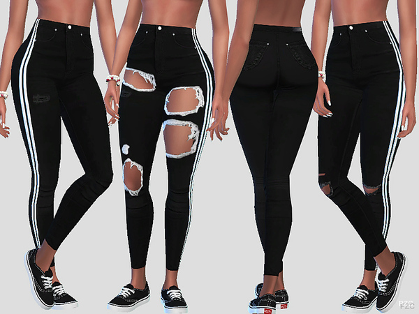Sims 4 Sporty Black Skinny Denim Jeans by Pinkzombiecupcakes at TSR