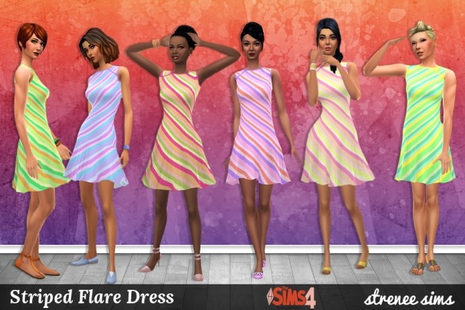 Sims 4 Spots & Stripes Flare Dresses at Strenee Sims