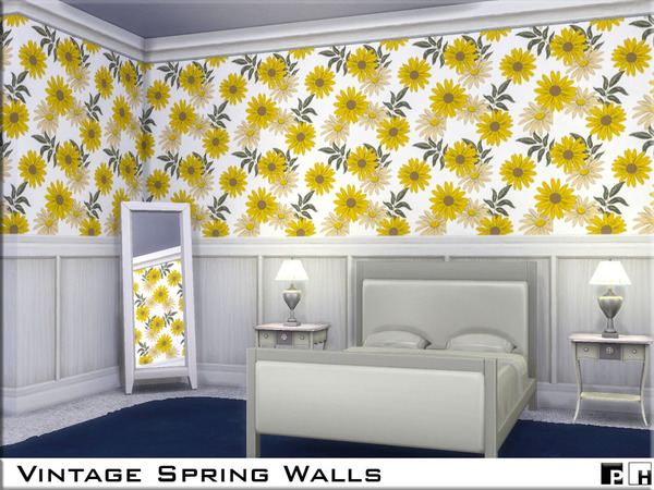 Sims 4 Vintage Spring Walls by Pinkfizzzzz at TSR