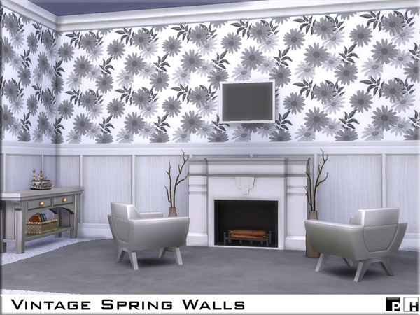 Sims 4 Vintage Spring Walls by Pinkfizzzzz at TSR