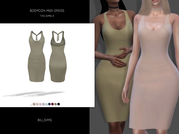 Sims 4 Bodycon Midi Dress by Bill Sims at TSR