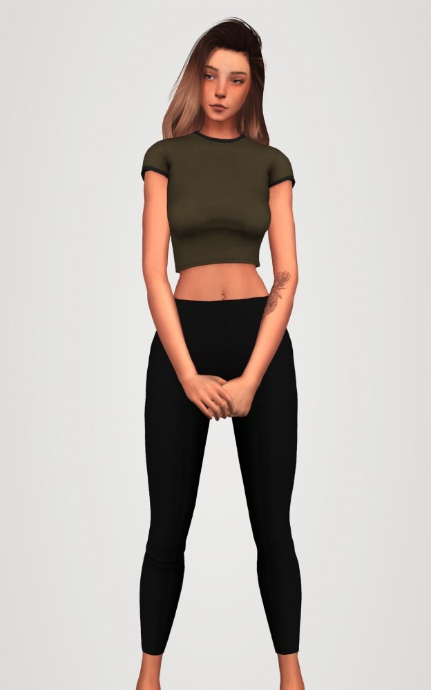 Sims 4 Puffer jacket and short sleeve crop tee at Elliesimple