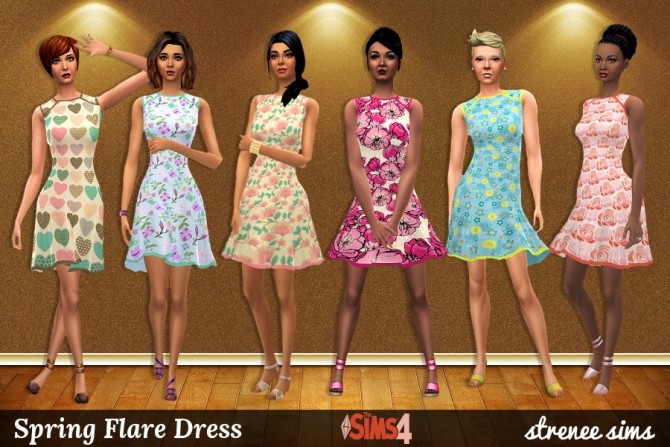Sims 4 Spring Flare Dresses at Strenee Sims