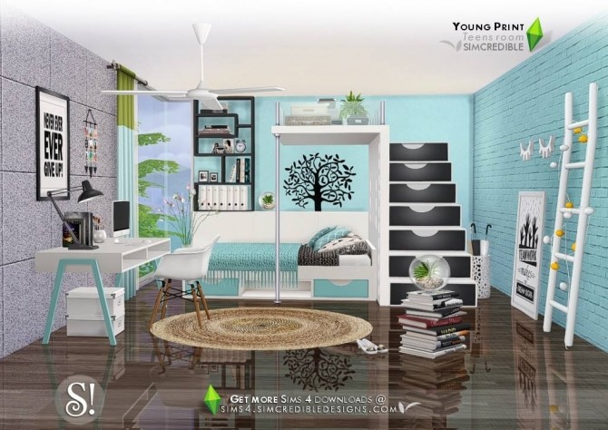 Sims 4 Young Print bedroom at SIMcredible! Designs 4