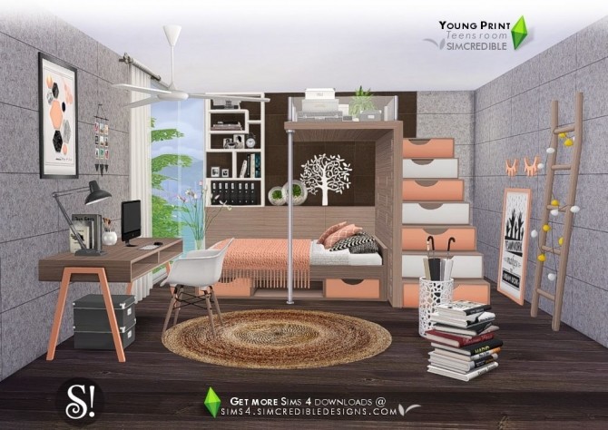 Sims 4 Young Print bedroom at SIMcredible! Designs 4