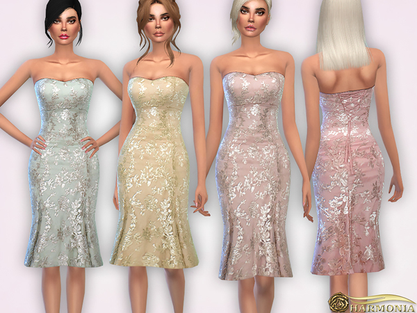 Sims 4 Sequin Embroidered Evening Hem Dress by Harmonia at TSR