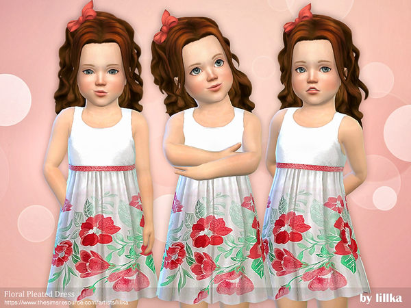 Sims 4 Floral Pleated Dress by lillka at TSR